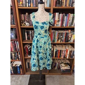 Rocha by John Rocha Women’s 12 Blue Green Watercolor Belted Midi Dress